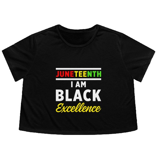 Juneteenth Excellence Black African American Flag Flowy Cropped Tees