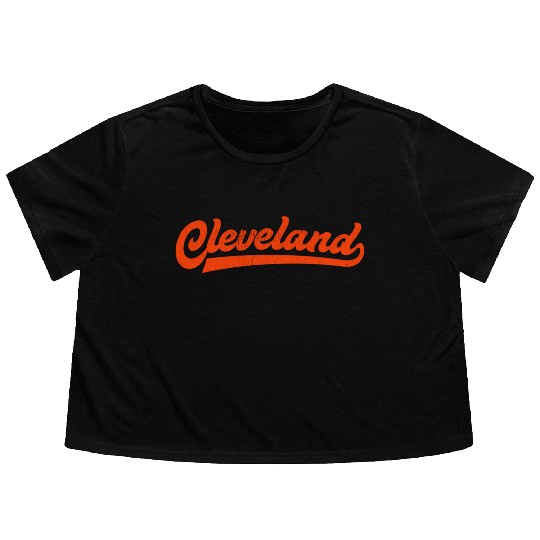 I Love Cleveland Ohio Sports Script Flowy Cropped Tees