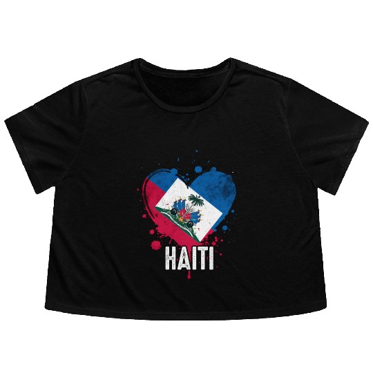 Haitian Vacation Haiti Flag Flowy Cropped Tees