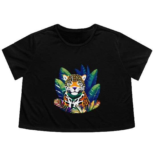 Jaguar in the Tropics Flowy Cropped Tees