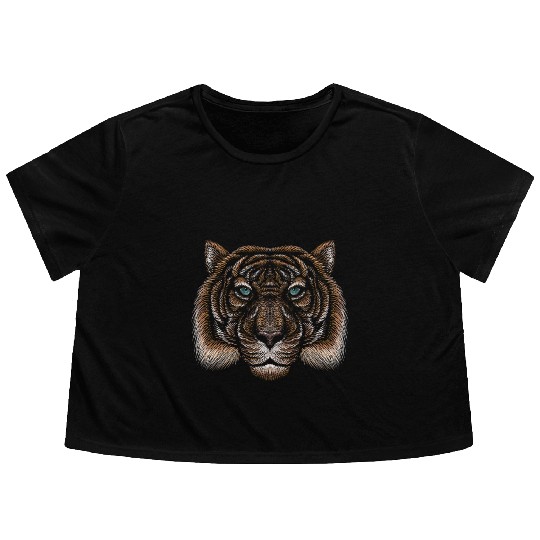 The head drawing tiger Flowy Cropped Tees