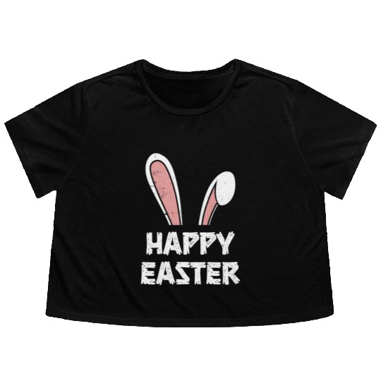 Happy Easter Bunny Rabbit Ears Flowy Cropped Tees