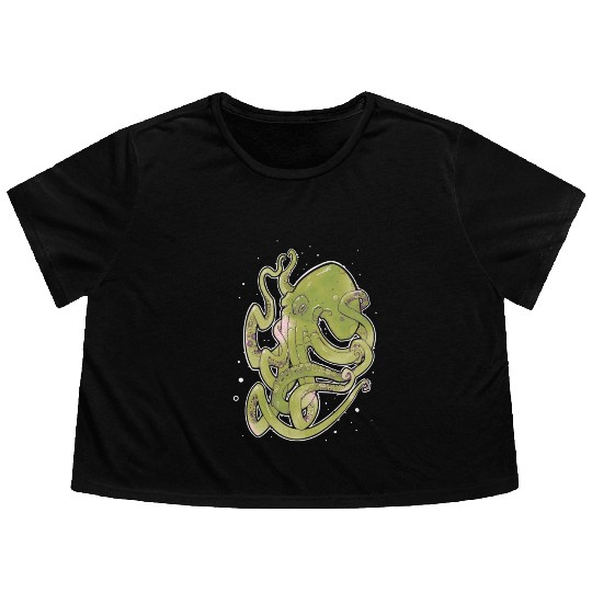 Green Octopus Flowy Cropped Tees