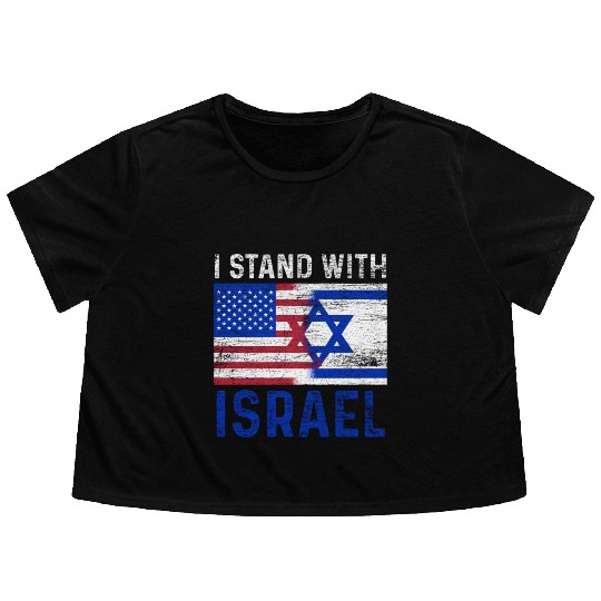 Us Flag I Stand With Israel Flowy Cropped Tees