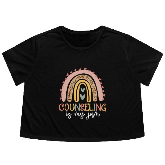 Back To School Counselor Counseling Is My Jam Rain Flowy Cropped Tees