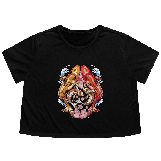 Japan cherry blossom gift sakura koi carp Flowy Cropped Tees