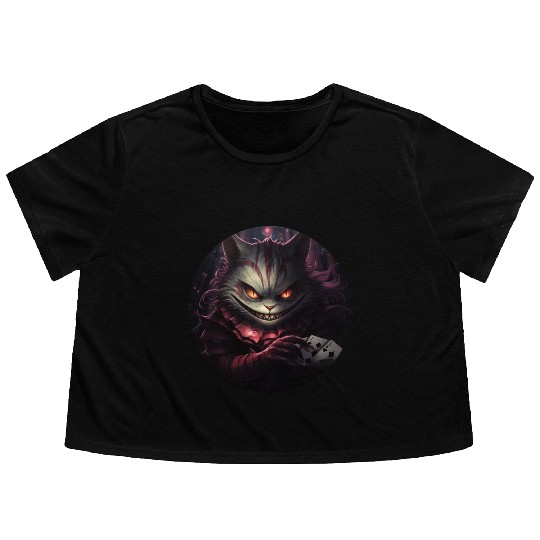 Cheshire Cat Playing Cards Flowy Cropped Tees