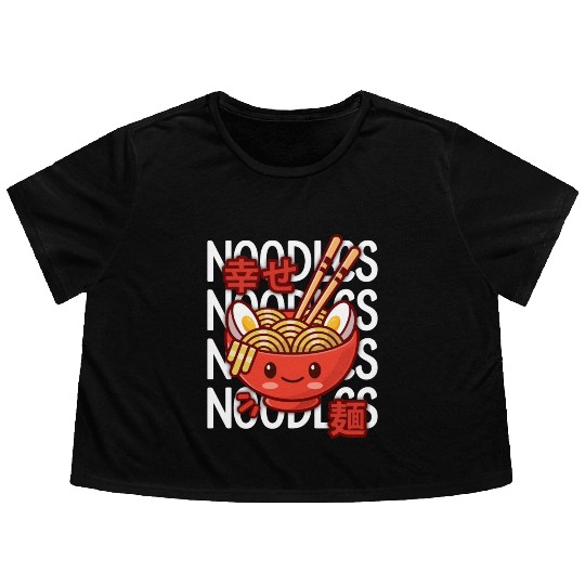 Kawaii Ramen Noodle Bowl Noodles Red Flowy Cropped Tees