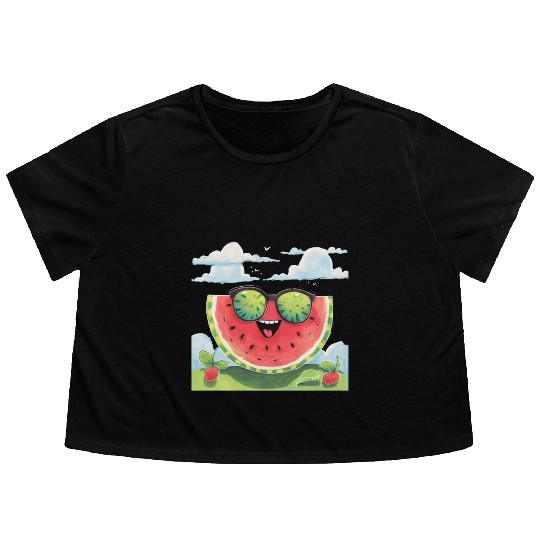 Cute Watermelon Party Summer Melon Fruit Flowy Cropped Tees