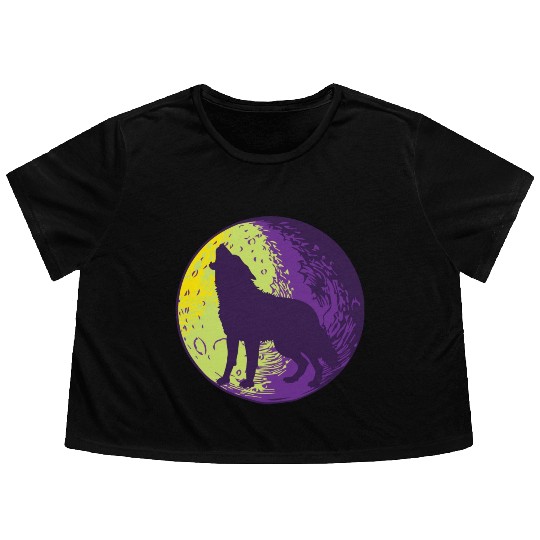 Howling wolf in the moon cool Flowy Cropped Tees