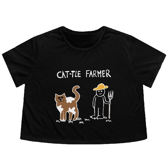 Cattle Cat Farmer (White) Flowy Cropped Tees