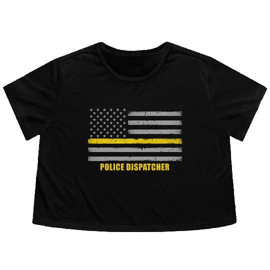 Police Dispatcher - Thin Gold Line Flag Flowy Cropped Tees