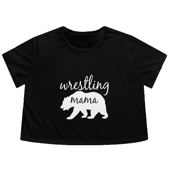 Wrestling Mama Bear Wrestling Mom Flowy Cropped Tees