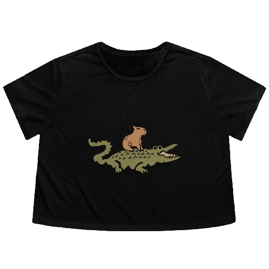 Capybara and Crocodile BFFS Best Friends Forever Flowy Cropped Tees