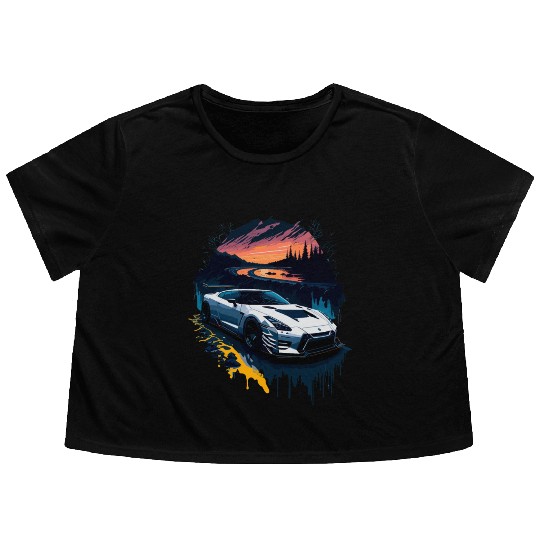 Sports car illustration Flowy Cropped Tees