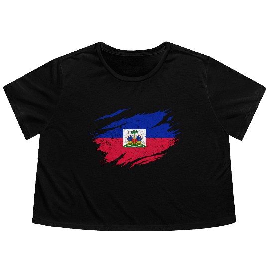 Haitian Flag Haiti Pride Roots Flowy Cropped Tees