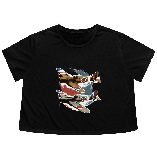Pilot Spitfire Airplane Aviator Military Flowy Cropped Tees