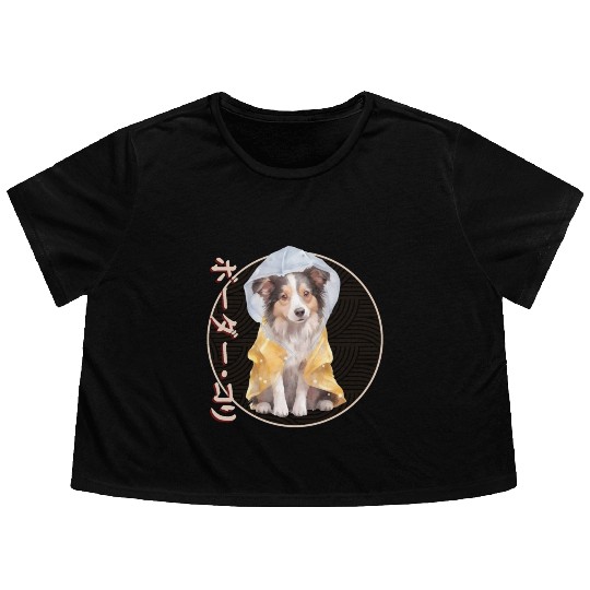 Japanese Border Collie Puppy Flowy Cropped Tees