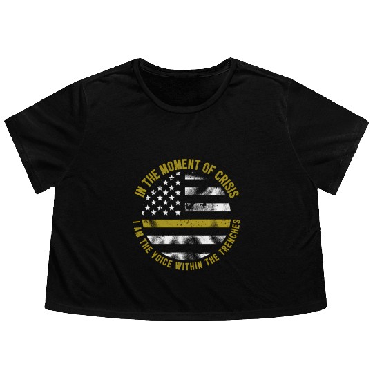 Police And Fire Dispatcher Thin Gold Line Flowy Cropped Tees