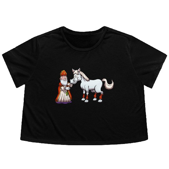 Saint Nicholas Feeding His Horse Flowy Cropped Tees