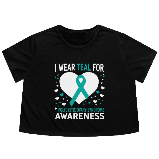 I Wear Teal For Support Pcos Awareness Flowy Cropped Tees