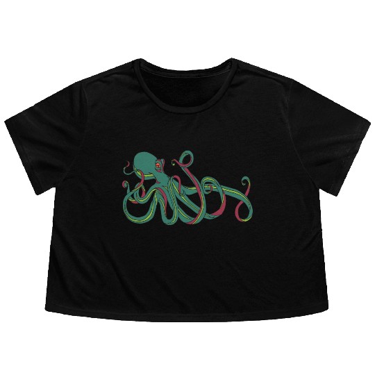 Green Octopus Flowy Cropped Tees