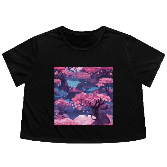 Anime Euphoria: Fantasy Cherry Blossom Dreamscape Flowy Cropped Tees