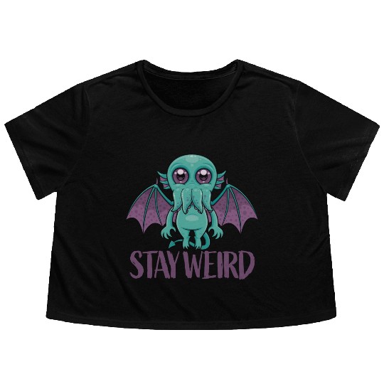 Stay Weird Cute Cthulhu Monster Flowy Cropped Tees