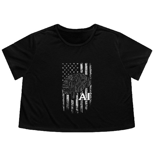 AI US Flag Artificial Intelligence Flowy Cropped Tees