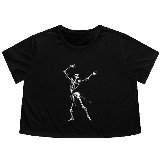 Dancing Skeleton White Flowy Cropped Tees