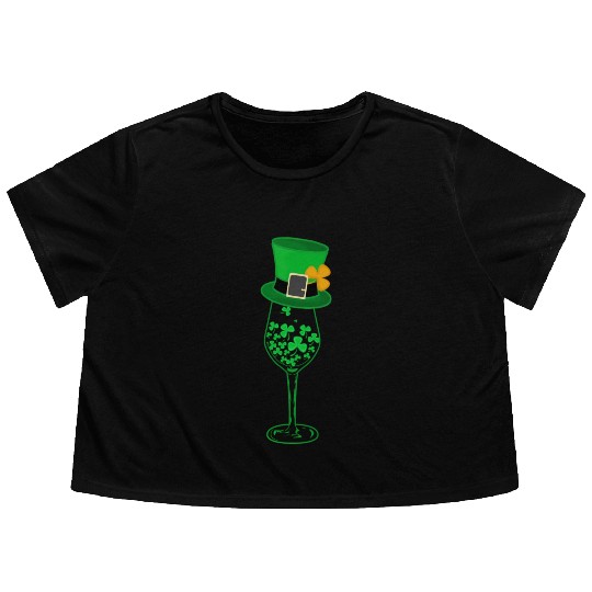 Irish Green Shamrock St Patrick's Day Wine Drinkin Flowy Cropped Tees