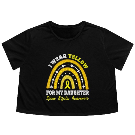Spina Bifida Awareness Rainbow I Wear Yellow For Flowy Cropped Tees