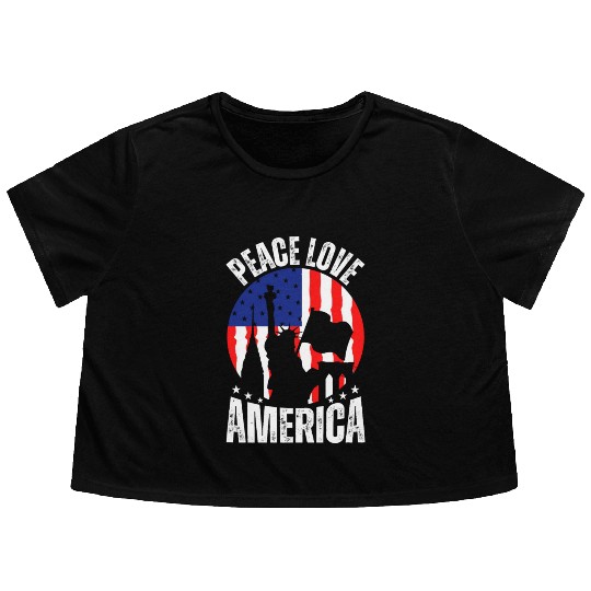"Peace Love America Labor Day Flowy Cropped Tees - Celebrate