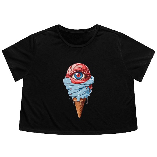 an ice cream with a red eye Flowy Cropped Tees Design