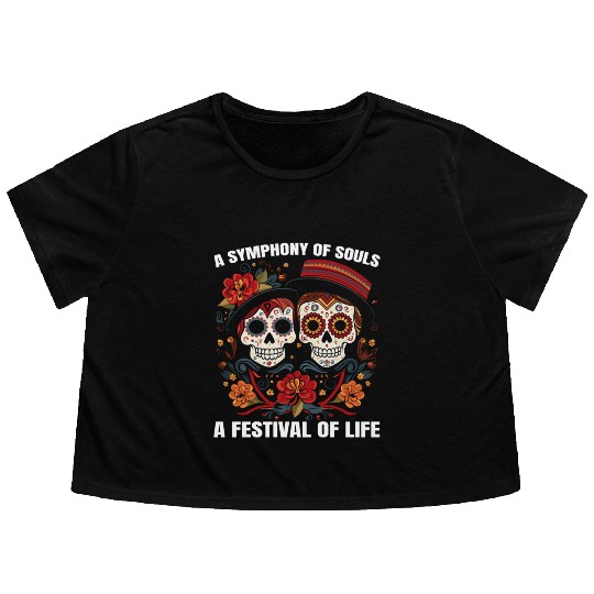 Dia De Los Muertos Sugar Skull Mexican Holiday Flowy Cropped Tees