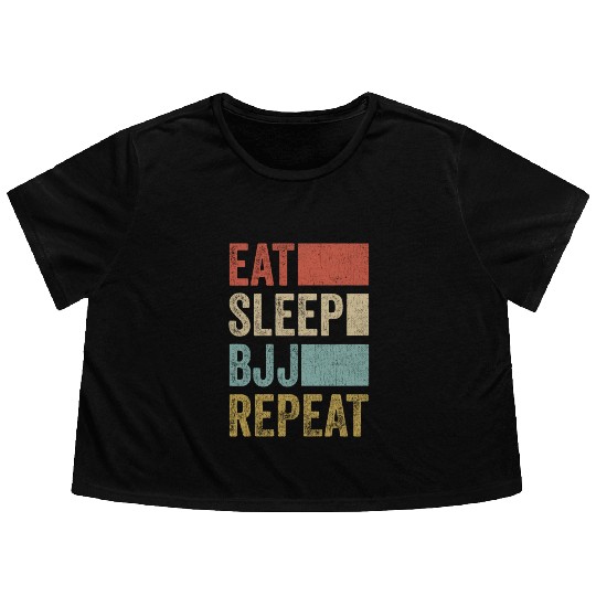 Stylish Retro 70´s Eat Sleep BJJ Repeat Flowy Cropped Tees