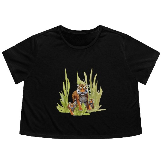 Wildlife Endangered Tiger Cubs Flowy Cropped Tees