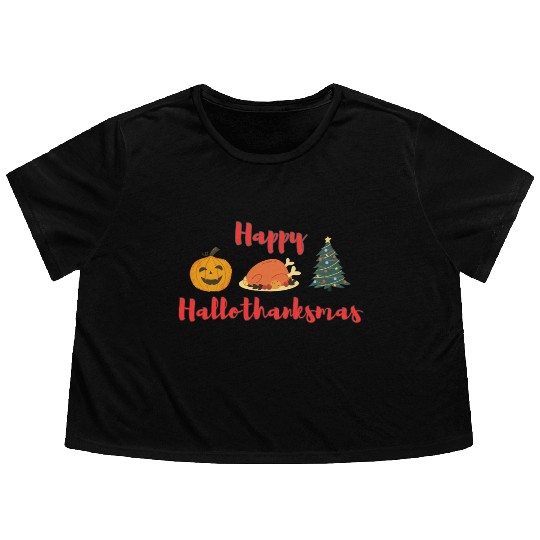 Happy HalloThanksMas Flowy Cropped Tees