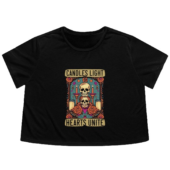Dia De Los Muertos Sugar Skull Mexican Holiday Flowy Cropped Tees