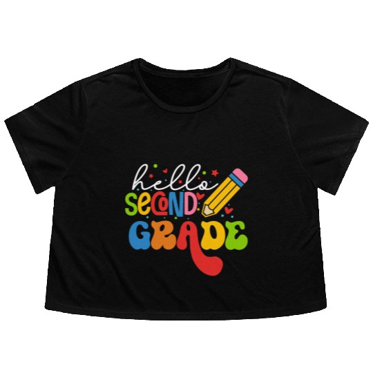 Back To School Clothes - Hello Second Grade Flowy Cropped Tees