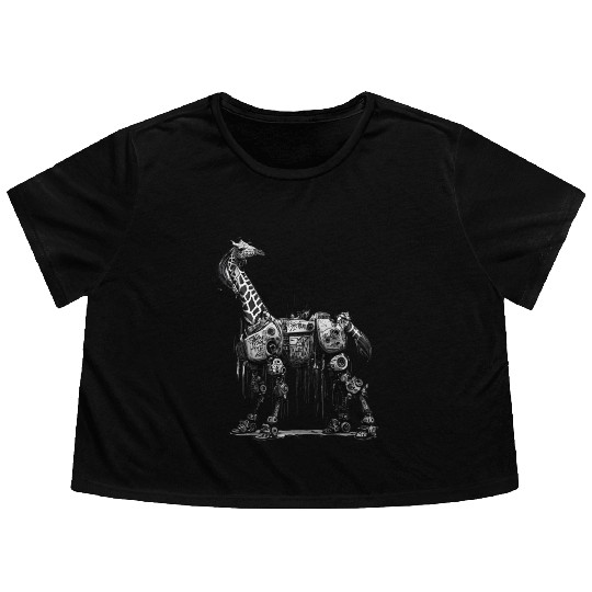 Cool punky robot giraffe Flowy Cropped Tees