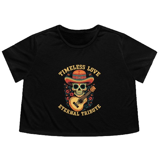 Dia De Los Muertos Sugar Skull Mexican Holiday Flowy Cropped Tees