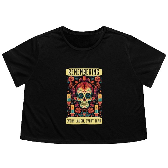Dia De Los Muertos Sugar Skull Mexican Holiday Flowy Cropped Tees