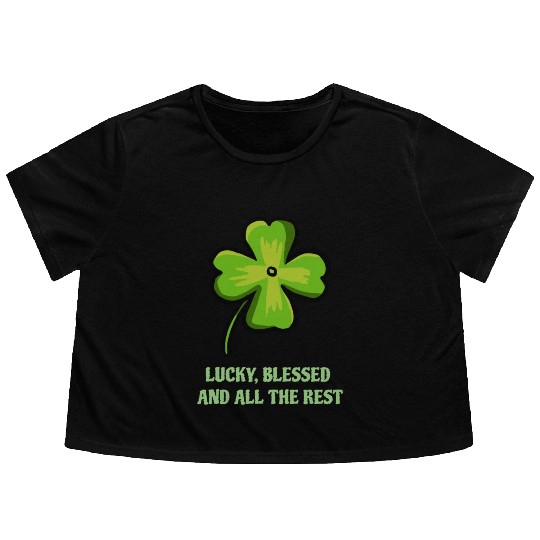 Lucky Blessed And All The Rest Flowy Cropped Tees