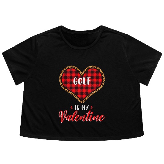Golf is My Valentine Leopard Buffalo Plaid Heart P Flowy Cropped Tees