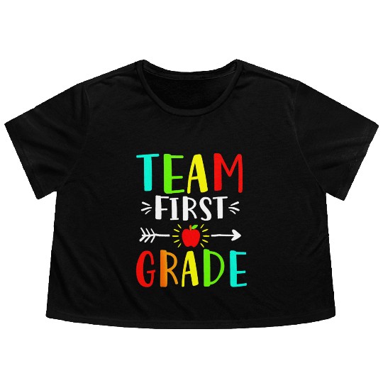 Team First Grade Student Teacher Team Funny Back Flowy Cropped Tees