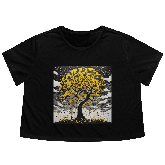 black tree and Wonderful yellow foliage Flowy Cropped Tees