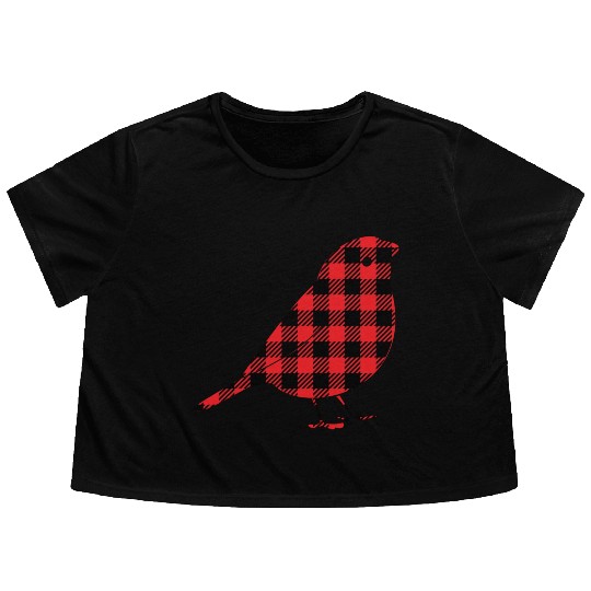 Bird Buffalo Plaid Flowy Cropped Tees