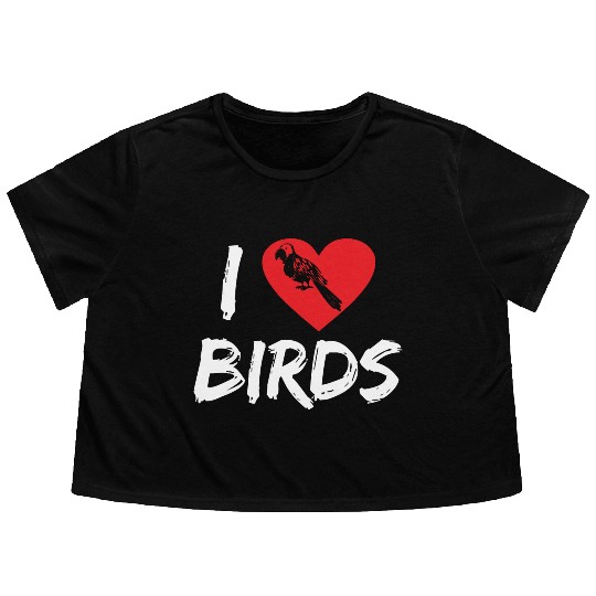 Bird Lover Heart Cute Birdwatcher Parrot Heron Flowy Cropped Tees
