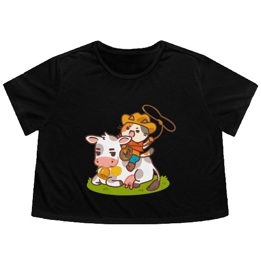 Meow Dy Yeehaw Cowboy Cat Flowy Cropped Tees